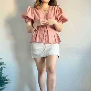 Pink Puff Cotton Silk Blouse, Cotton Silk Blend Top